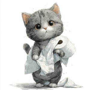 Cute Kitten Bathroom Art - Funny Toilet Paper Cat Print - Digital Download Wall Decor - Animal Printable for Restroom- digital  for bath
