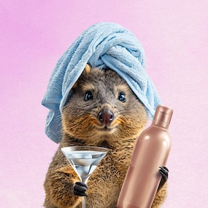 Funny Quokka Wall Art | Spa Day Animal Print | Digital Download | Quirky Bathroom Decor | Cocktail Poster | Cute Animal Illustration