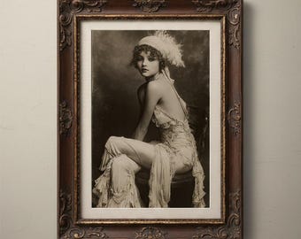 USAヴィンテージ　女の子のアート ヴィンテージフラッパーウォールアート | 1920年代の羽根飾りと