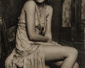 1920s Flapper Girl Sepia Portrait - Roaring Twenties Art Deco Poster (Digital Download)