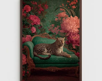 Jungle Leopard Wall Art Poster,  Eclectic Maximalist Home Decor printable art