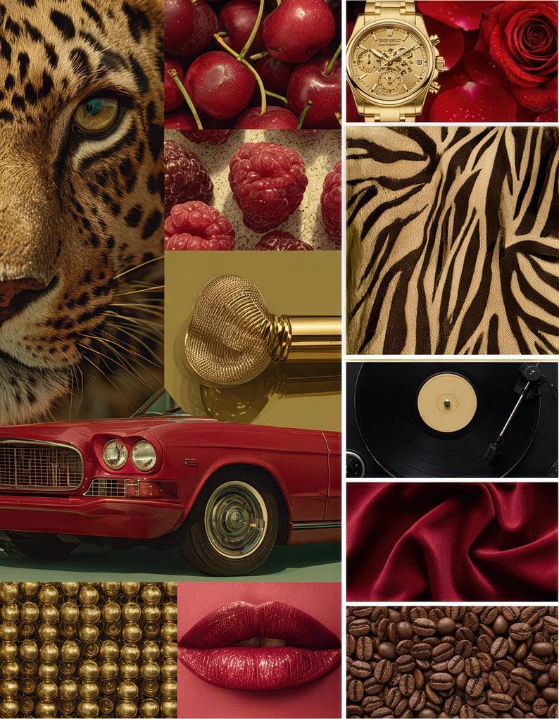 Glam Gold & Red Retro Collage Art Print (digital Download) - Etsy