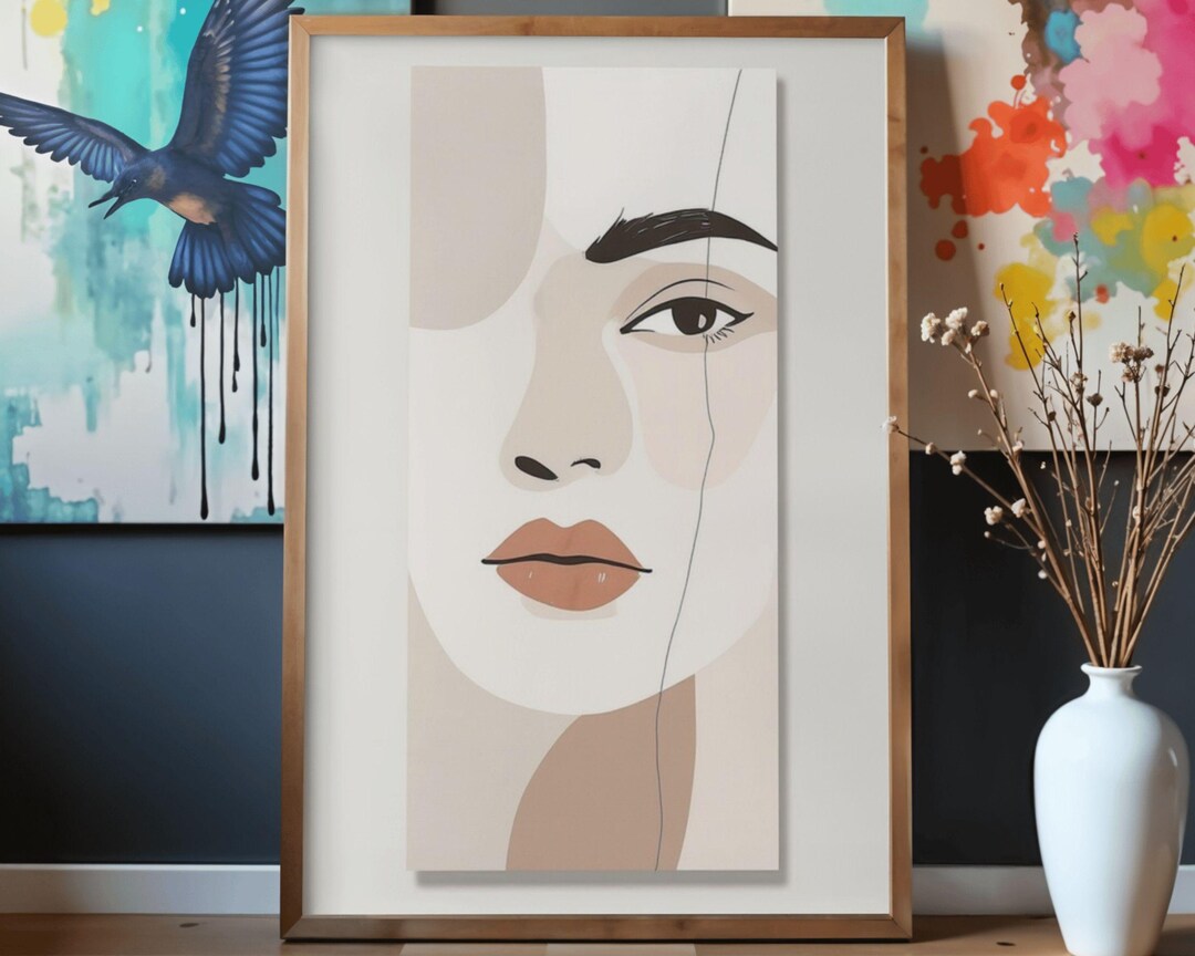 Minimalist Abstract Face Line Art Print | Modern Neutral Woman Portrait ...