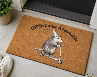 Off To Cause A Kerfuffle Doormat, Funny Opossum Welcome Mat, Sarcastic Humor Door Mat, Mental Health Decor, Animal Lover Gift