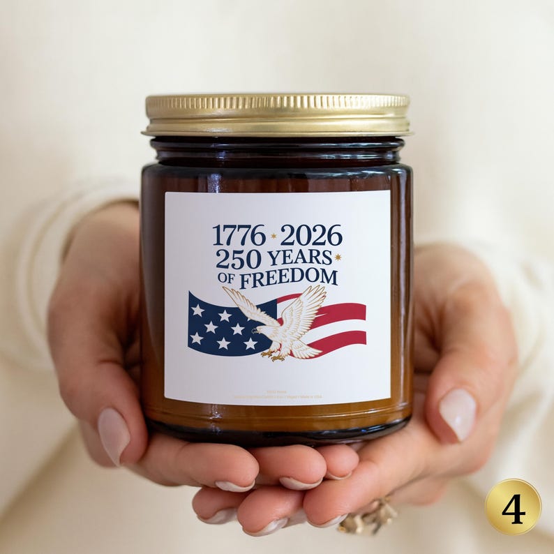Freedom Label 250th Anniversary Candle, 1776–2026 Patriotic Soy Candle, USA ...