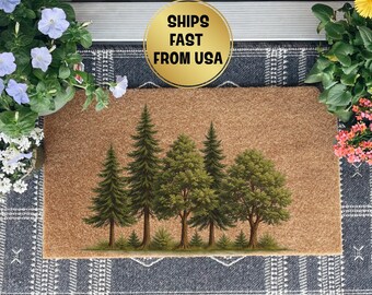 Welcome Forest Tree Doormat, Nature Inspired Family Welcome Mat, Realistic Tree Front Door Entryway Decor, Housewarming Gift