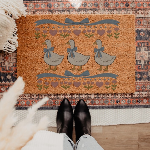 Vintage 80s Goose Coir Doormat, Farmhouse Entryway Mat