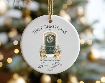 Personalised First Christmas in New Home Decoration, Road Name First Home Family Bauble Ornament Keepsake