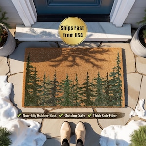 Pine Tree Forest Doormat, Christmas Tree Welcome Mat, Evergreen Woodland Xmas Decor, Nature Inspired Holiday Gift, Winter Front Porch Rug