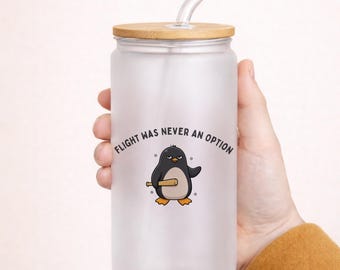 面白いペンギンのガラス缶、飛行は選択肢になかったカップ、かわいいペンギンのアイスコーヒーグラス、ガチョウのミームスタイルのタンブラー、動物好きへのギフト