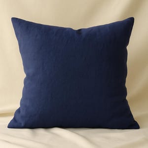 Navy Blue Handmade Pillow Cover, Solid Textured Look, Cotton with Linen Texture, Decorative Boho Minimalist Accent for Sofa or Bed