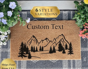 Welcome to Our Campsite Personalized Doormat, Pine Tree Forest Doormat, Custom Welcome Mat for Home & Porch, Nature Lover Housewarming Gift