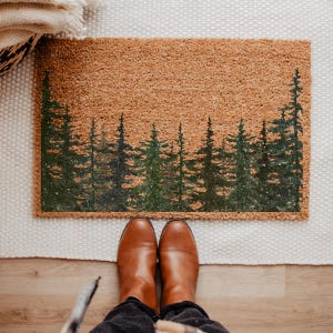 Pine Tree Forest Doormat, Christmas Tree Welcome Mat, Evergreen Woodland Xmas Decor, Nature Inspired Holiday Gift, Winter Front Porch Rug image 5