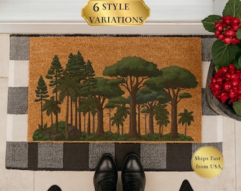 Pine Tree Forest Doormat Set Evergreen Woodland Nature Inspired Welcome Mat Front Porch Rug Housewarming Gift