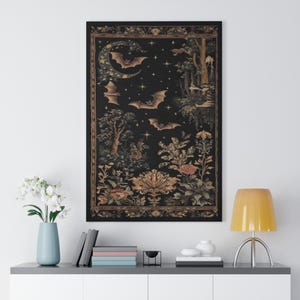 Gothic Bat Forest Wall Art - Dark Moon Halloween Tapestry Printable | Spooky Vintage Nature Decor | Witchcore Home Print