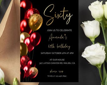 Black and Red Birthday Invitation
