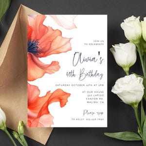 Orange Flowers Birthday Invitation