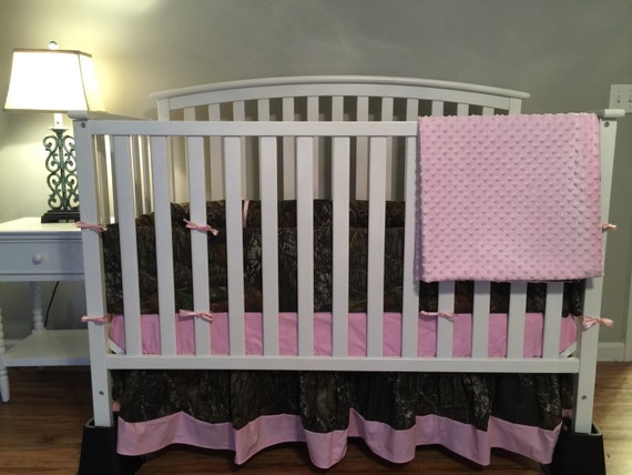 Light Pink Camo 4pc Crib Bedding Set With Minky Dot Sheet Etsy