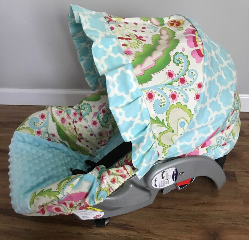 KUMARI GARDENS fabric & aqua MINKY Infant Car Seat Cover Etsy