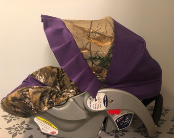 Realtree Xtra CAMO fabric with  Purple car seat  Cover and Visor with Free Monogram