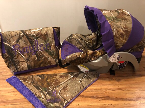3 Piece Set Realtree Camo Fabric And Purple Infant Car Seat Etsy