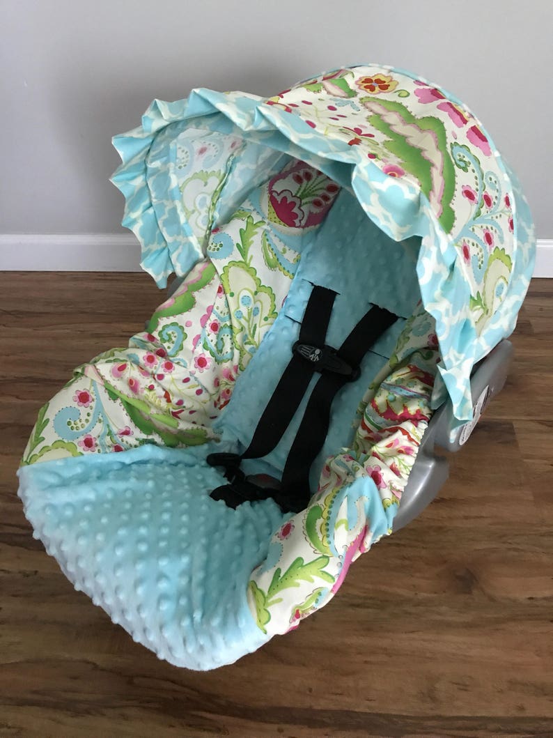 KUMARI GARDENS fabric & aqua MINKY Infant Car Seat Cover Etsy
