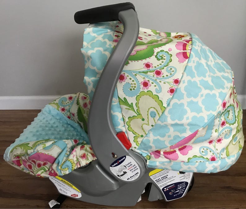 KUMARI GARDENS fabric & aqua MINKY Infant Car Seat Cover Etsy