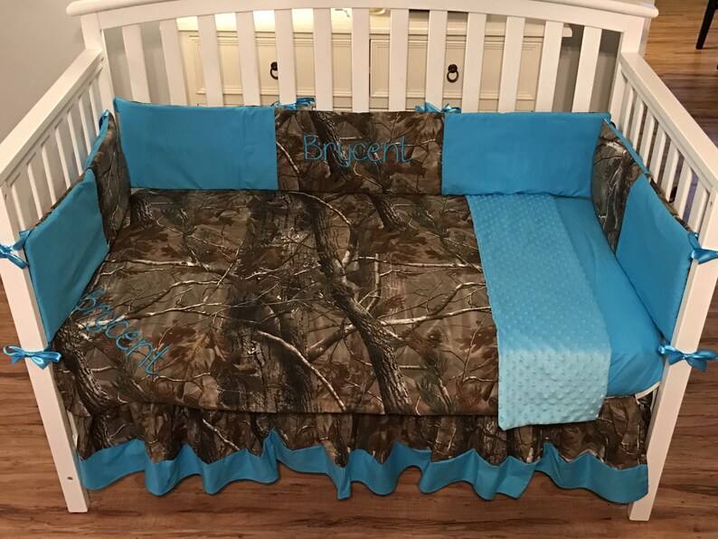 4 Pc Camo Crib Set Made With Realtree Fabric And Turquois Blue Etsy