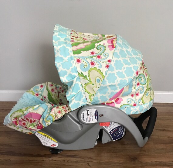 Ari Gardens Fabric Aqua Blue Minky Dot Infant Car Seat Cover