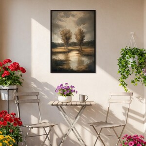 Arte de parede com árvore de outono, pôster de paisagem, decoração de parede rústica, arte da natureza, arte de parede de outono, decoração neutra para casa, presente de fazenda, presente para casa nova