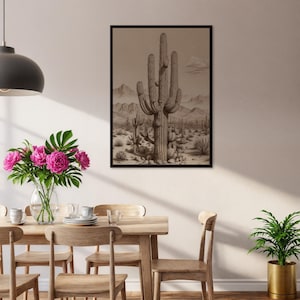 Kaktus Wand Kunst Druck, Wüste Poster, Kunst des Südwestens, Natur Wand Dekor, Saguaro Kaktus Kunst, Vintage Haus Geschenk, Natur Illustration