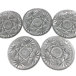 Vintage Anchor Hocking 5 Glass Coasters Or Plates,  4.25&quot; Star Fan Design