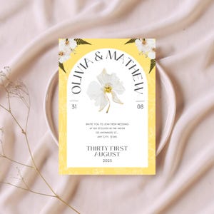 Bundle de modèles de mariage design vintage fleur pressée jaune Carte d'invitation de mariage, modèle floral mignon imprimable, fleur séchée, pavot