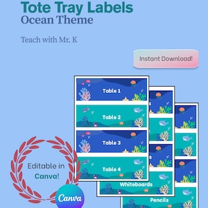 Ocean Theme Tote Tray Labels | Editable Classroom Name Tags | Printable Teacher Organization | Sea Life Classroom Decor