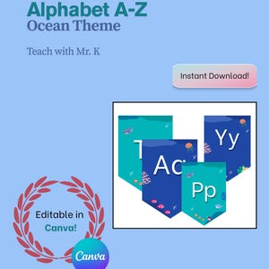 Ocean Theme Alphabet Posters A-Z | Editable Classroom Display | Printable Teacher Organization | Sea Life Classroom Decor