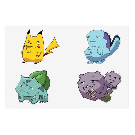 ポケモン手描きパロディステッカーシート。ダープピカチュウ、不機嫌な