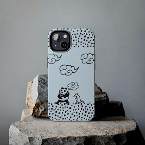 Funda de teléfono con diseño de panda de dibujos animados, bonita y resistente, accesorio de animal, estética azul, regalo para niños y adolescentes, tecnología única.