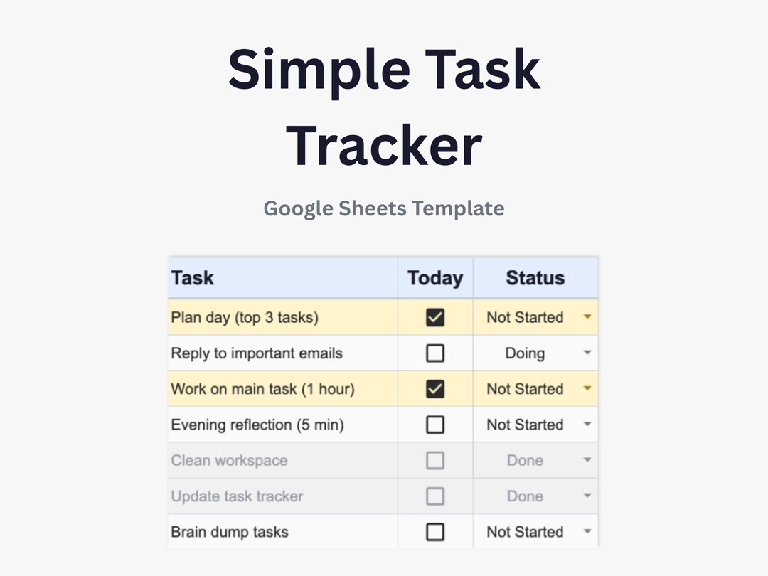 Simple Task Tracker Google Sheets Template – Daily Planner, Minimal to ...