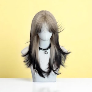 女性用ロングウェーブウィッグ、ブロンドと黒の分け目ウィッグ、女性用耐熱合成ウィッグ、コスプレ＆ファッションウィッグ | ギフトアイデア