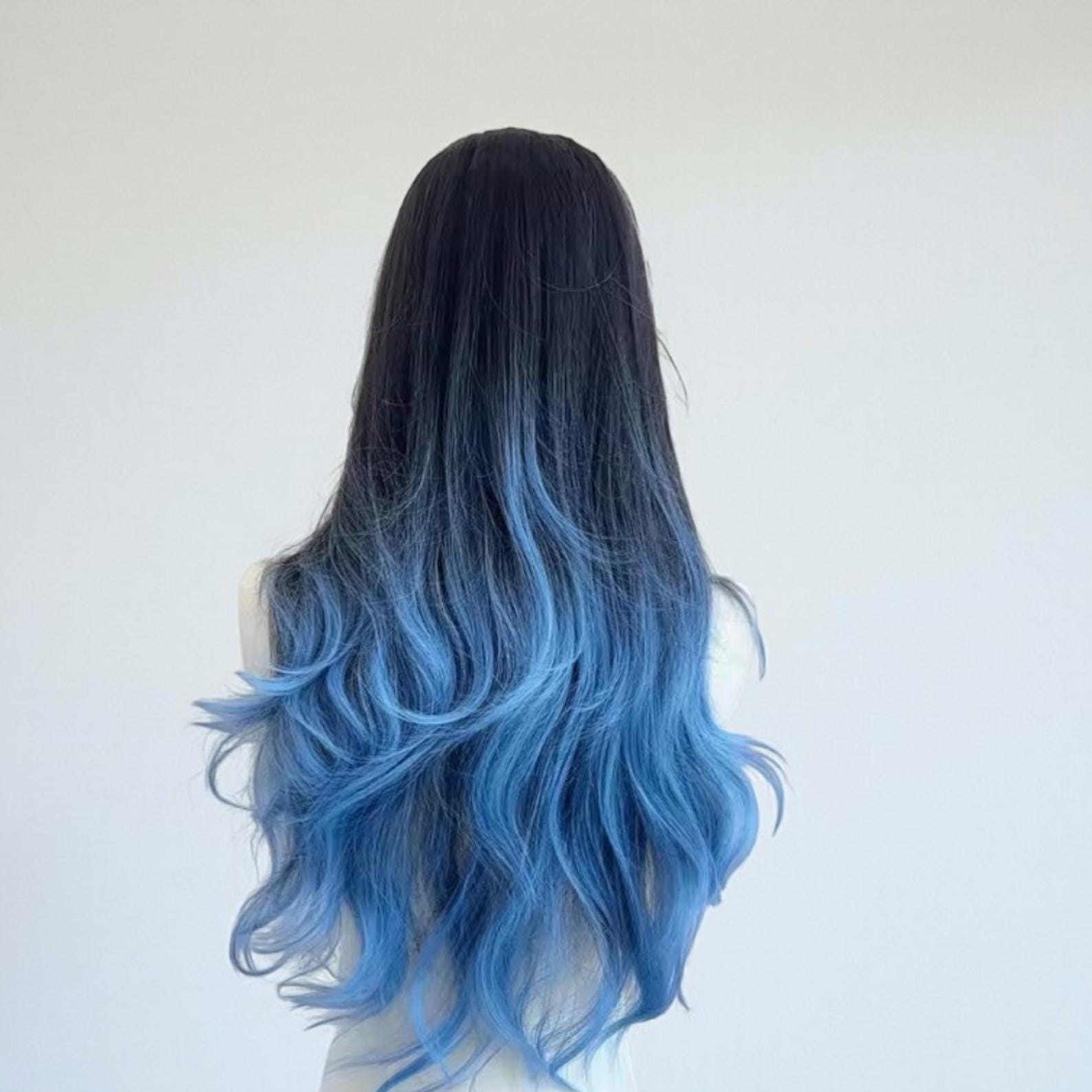 Black and Blue ombré false wig Midnight Blue Wigs with Dark Roots 100% Human Hair – SULMY main image 3