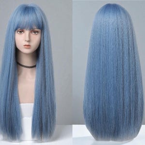 Light Blue Wig, Synthetic Wig Blue,Long Straight Wig | Women Natural Hair Women