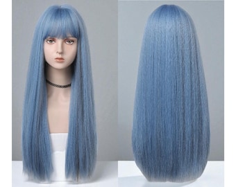 Light Blue Wig, Synthetic Wig Blue,Long Straight Wig | Women Natural Hair Women