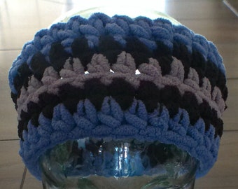 Crochet Headband - Blue, Black and Gray - Great For NFL Carolina Panthers Fans