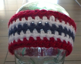 Crochet Headband - Red, White and Blue - Great For NFL Buffalo Bills or New York Giants Fans