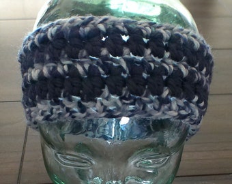 Wide Crochet Head Band - Dark Blue and Light Blue