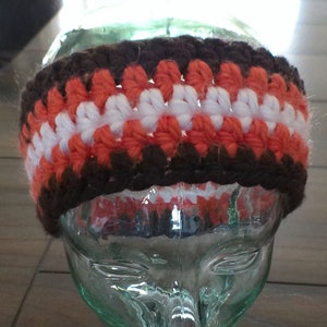 Crochet Headband Brown, Orange and White Great For NFL Cleveland Browns Fans image 1