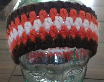 Crochet Headband - Brown, Orange and White - Great For NFL Cleveland Browns Fans