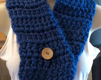 Crochet Scarf - Royal Blue with Button