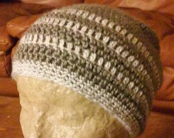 Crochet Striped Gray Slouchy Beanie