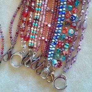 Lanyards - 31 Inch - Glass Beads, Red, Pink, Blue, Purple
